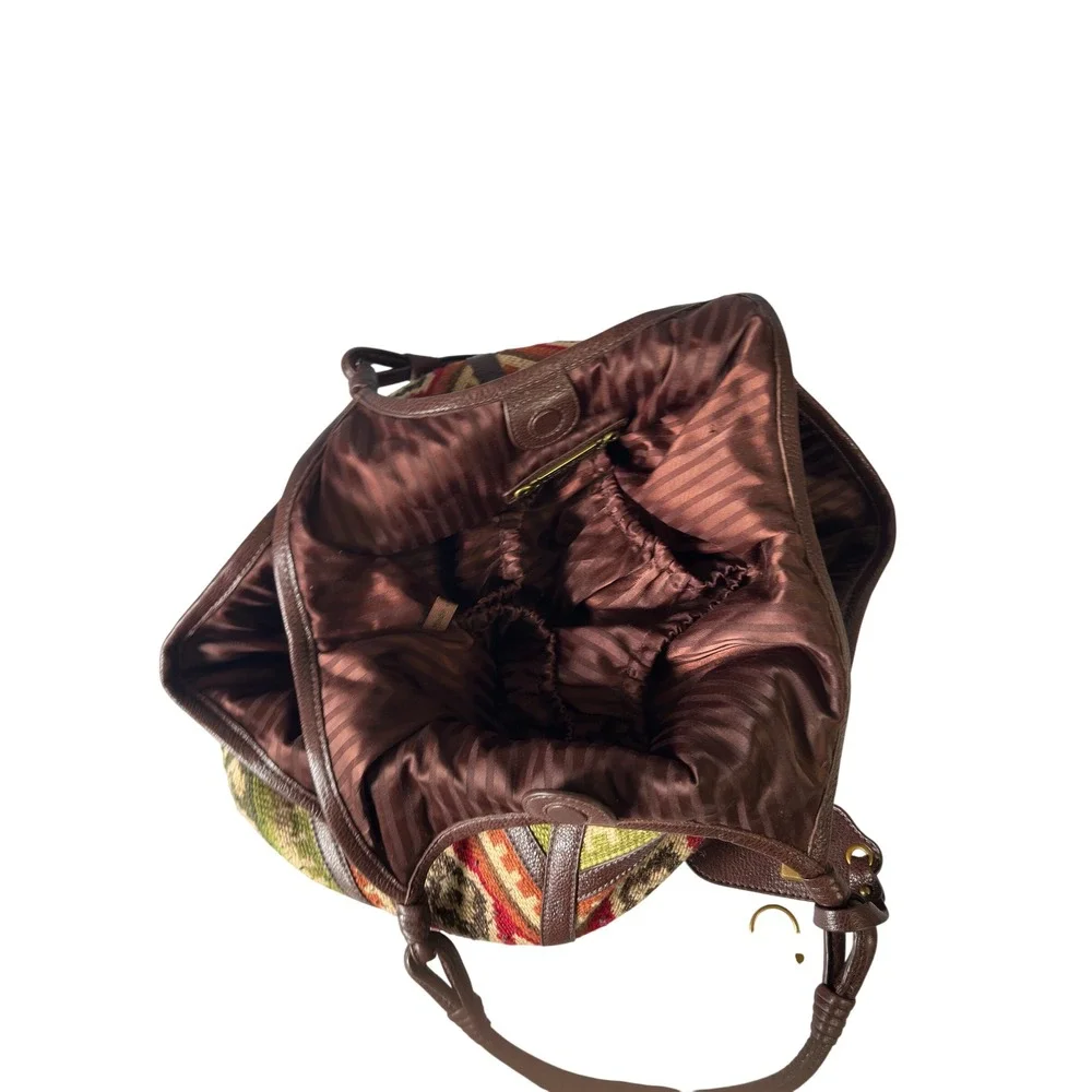 Vintage Lockheart Southwestern Woven Tapestry Leather Trim Hobo Shoulder Bag KC
